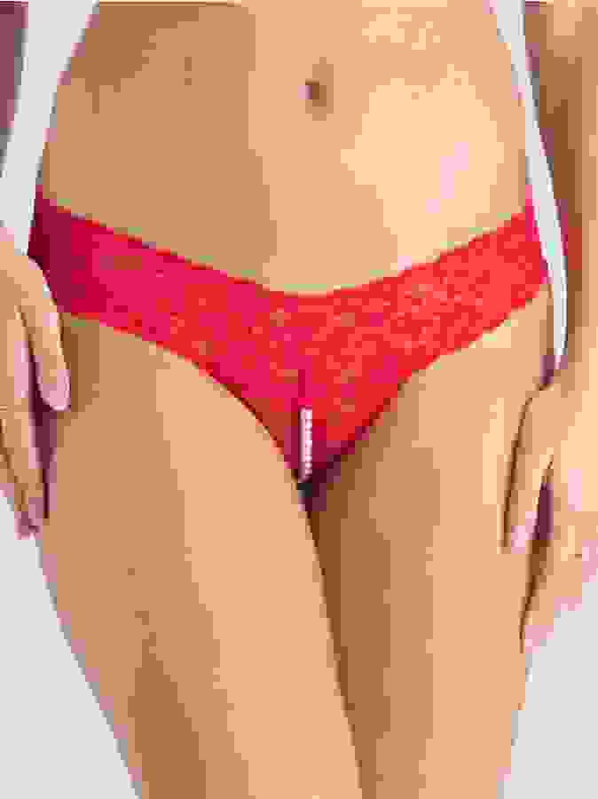 Lovehoney Red Crotchless Pearl Thong, Red, hi-res